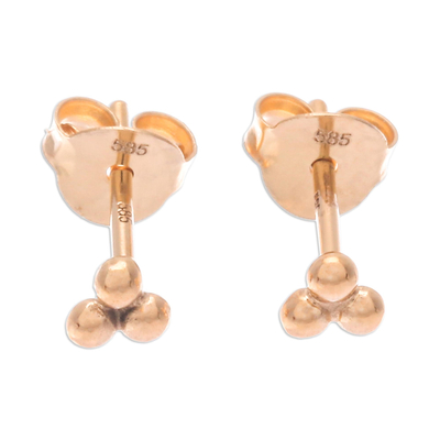 Gold stud earrings, 'Dots of Wealth' - 14k Gold Stud Earrings with Gold-Plated Clasp from Thailand