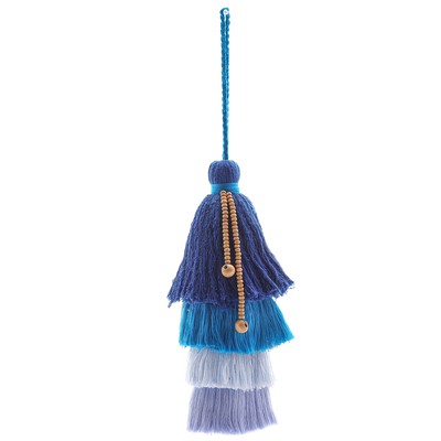 Baumwollornament - Aqua-Ornament aus Baumwolle und Acryl mit Raintree-Holzperlen