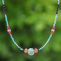 Multi-gemstone beaded pendant necklace, 'Sweet as The Sky' - Thai Quartz & Multi Gemstone Beaded Pendant Necklace
