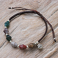 Jasper beaded charm bracelet, 'Colorful Stones' - Thai Hand-braided Jasper & Fine Silver Beaded Charm Bracelet