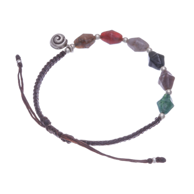 Jasper beaded charm bracelet, 'colourful Stones' - Thai Hand-braided Jasper & Fine Silver Beaded Charm Bracelet