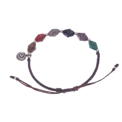 Jasper beaded charm bracelet, 'colourful Stones' - Thai Hand-braided Jasper & Fine Silver Beaded Charm Bracelet