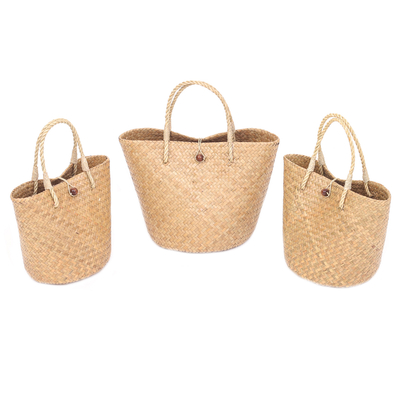 Natural fiber handbag, 'Krajood Style' (set of 3) - Natural Fiber Handbags Handmade in Thailand (Set of 3)