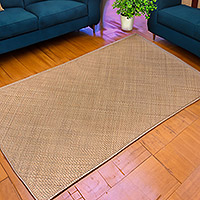 Natural fiber mat, 'Natural Spaces' - Handwoven Bulrush Reed Mat in a Natural Brown Hue