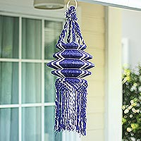 Cotton decorative hanging accessory, 'Blue Awe' - Blue & White Cotton Hanging Accessory Hancrafted in Thailand