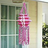 Cotton decorative hanging accessory, 'Fuchsia Awe' - Thai Cotton Hanging Accessory