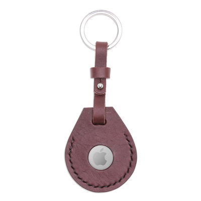 Llavero de soporte de etiqueta de aire de cuero, 'Seguridad inteligente en marrón' - Soporte de etiqueta de aire de cuero genuino hecho a mano con llavero