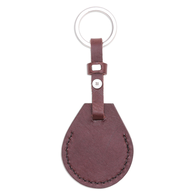 Llavero de soporte de etiqueta de aire de cuero, 'Seguridad inteligente en marrón' - Soporte de etiqueta de aire de cuero genuino hecho a mano con llavero