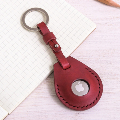 Schlüsselanhänger aus echtem Leder mit Air-Tag-Halter - Handgefertigter Schlüsselanhänger aus echtem Leder mit Air-Tag-Halter