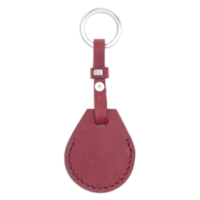 Leather air tag holder keychain, 'Smart Security in Dark Red' - Handmade Genuine Leather Air Tag Holder Keychain