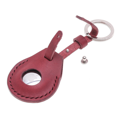 Schlüsselanhänger aus echtem Leder mit Air-Tag-Halter - Handgefertigter Schlüsselanhänger aus echtem Leder mit Air-Tag-Halter