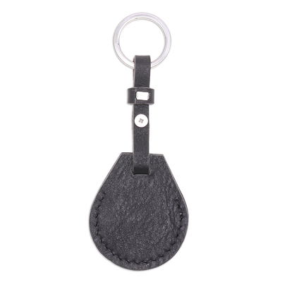 Leather air tag holder keychain, 'Smart Security in Black' - Artisan Crafted Genuine Leather Air Tag Holder with Keyring