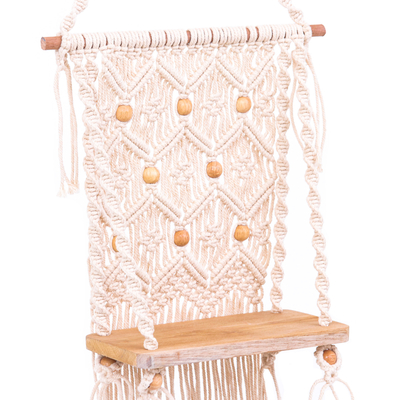 Cotton macrame decorative hanging, 'Bountiful Waves' - Handmade Thai Macrame Cotton Decorative Hanging Shelf