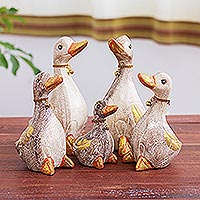 Wood sculptures, 'Duck Gathering' (set of 5) - Set of 5 Hand-Carved Wood Duck Sculptures from Thailand