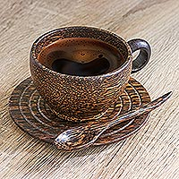 Wood coffee set, 'Solid Natural Reunion' (set of 3) - Hand-Carved Wood Coffee Set in Brown (Set of 3)
