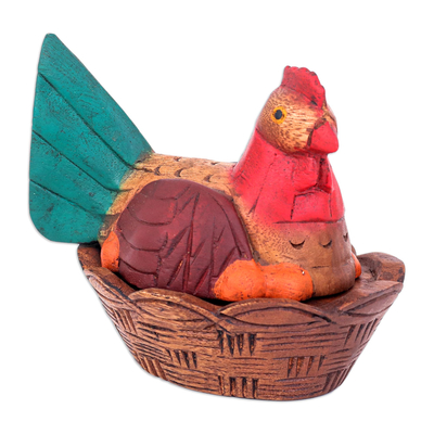 Caja decorativa de madera - Caja decorativa de pollo de madera de árbol de lluvia tallada a mano