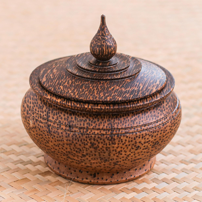 Wood decorative box, 'Palmyra Elegance' - Handcrafted Palmyra Palm Wood Decorative Box Brown