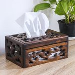 Wood tissue box cover, 'Fancy Teak' - Hand-Carved Teak Wood Tissue Box Cover in Brown