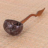 Wood scoop, 'Delicious Coconut' - Coconut Shell and Teak Wood Scoop Crafted in Thailand