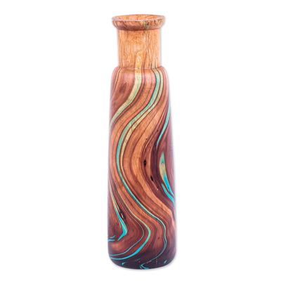 Wood decorative vase, 'Latte Brown' - Multicoloured Wood Decorative Vase Handcrafted in Thailand