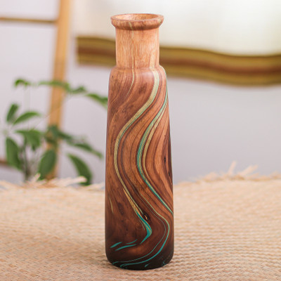 Wood decorative vase, 'Latte Brown' - Multicoloured Wood Decorative Vase Handcrafted in Thailand