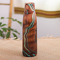 Wood decorative vase, 'Latte Brown Too' - Multicolored Wood Decorative Vase Handcrafted in Thailand