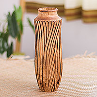 Wood decorative vase, 'Brown Strips' - Wood Decorative Vase Handcrafted in Thailand