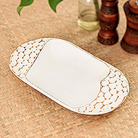 Decorative wood tray, 'Delight in White' - Handcrafted and Hand-painted White Thai Decorative Wood Tray