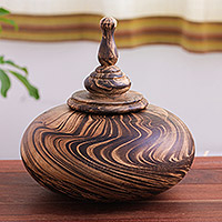 Wood decorative jar, 'Latte Art' - Wood Decorative Jar Handcrafted in Thailand
