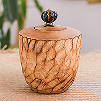 Wood decorative jar, 'Brown Passion' - Wood Decorative Jar Handcrafted in Thailand