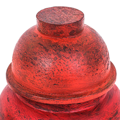 Wood decorative jar, 'Chinese Red' - Antiqued Red Wood Decorative Jar Handmade in Thailand