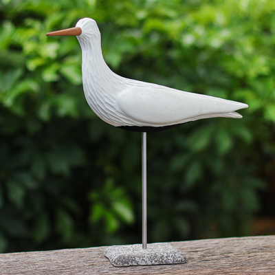 Ceramic sculpture, 'Big Flight' - Thai Ceramic Bird Sculpture with Mango Wood Accents