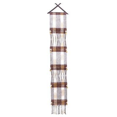 Cotton wall hanging, 'Chocolate Pride' - Handcrafted Cotton Geometric Wall Hanging in Chocolate Hue