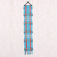 Cotton wall hanging, 'Cerulean Pride' - Handcrafted Cotton Geometric Wall Hanging in Cerulean Hue