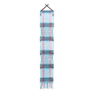 Cotton wall hanging, 'Cerulean Pride' - Handcrafted Cotton Geometric Wall Hanging in Cerulean Hue