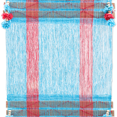 Wandbehang aus Baumwolle - Handgefertigter geometrischer Wandbehang aus Baumwolle in himmelblauem Farbton