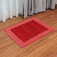 Cotton rug, 'Crimson Union' (1.5x2) - Crimson Cotton Rug Handwoven by Thai Artisans (1.5x2)