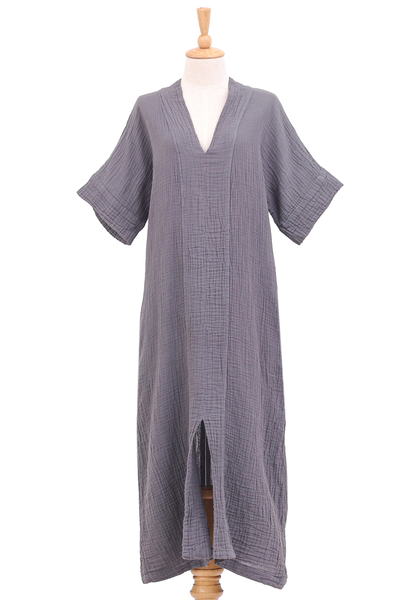 Handmade Double-Layered Cotton Gauze Shift Dress in Pewter