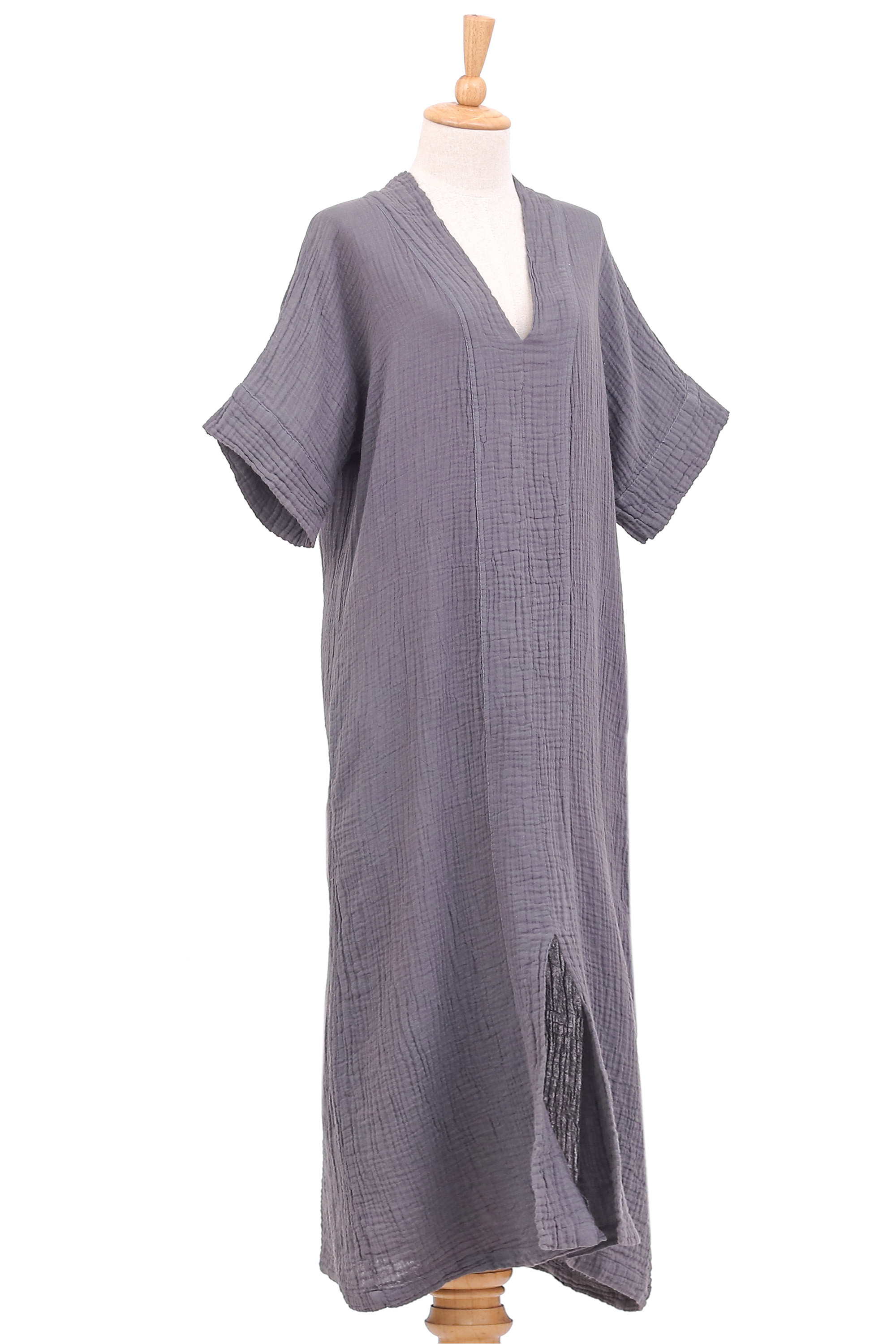 Handmade DoubleLayered Cotton Gauze Shift Dress in Pewter Leisurely