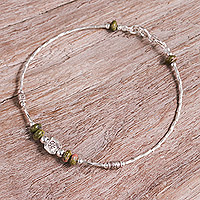 Unakite beaded pendant bracelet, 'Balance Spell' - Thai Beaded Bracelet with Silver Pendant and Unakite Stones