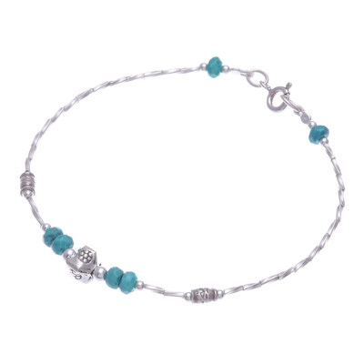 Howlite beaded pendant bracelet, 'Meditation Spell' - Thai Beaded Bracelet with Silver Pendant and Howlite Stones