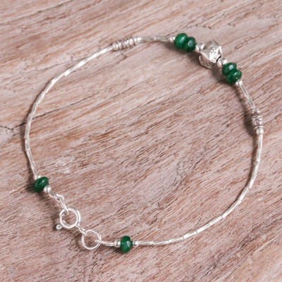 Quartz beaded pendant bracelet, 'Compassion Spell' - Beaded Bracelet with Silver Pendant and Green Quartz Stones