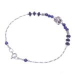 Lapis lazuli beaded pendant bracelet, 'Blue Hexagon' - Lapis Lazuli and Silver Beaded Bracelet with Hexagon Pendant