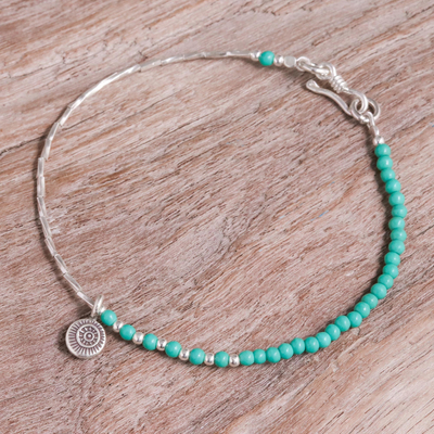 Howlite beaded charm bracelet, 'Meditation Charm' - Beaded Bracelet with Hill Silver Charm and Howlite Stones