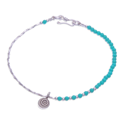Howlite beaded charm bracelet, 'Meditation Charm' - Beaded Bracelet with Hill Silver Charm and Howlite Stones