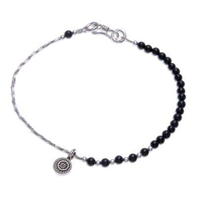 Beaded Bracelet with Hill Silver Charm and Onyx Stones