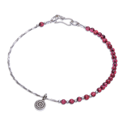 Beaded Bracelet with Hill Silver Charm and Garnet Stones