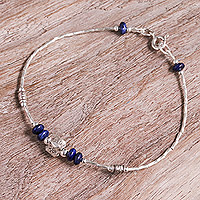 Lapis lazuli beaded pendant bracelet, 'Wisdom Spell'