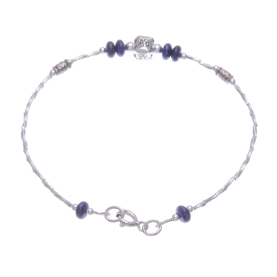 Lapis lazuli beaded pendant bracelet, 'Wisdom Spell' - Beaded Bracelet with Silver Pendant and Lapis Lazuli Stones
