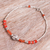 Quartz and carnelian beaded pendant bracelet, 'Orange Hexagon' - Quartz Carnelian Silver Beaded Bracelet with Hexagon Pendant